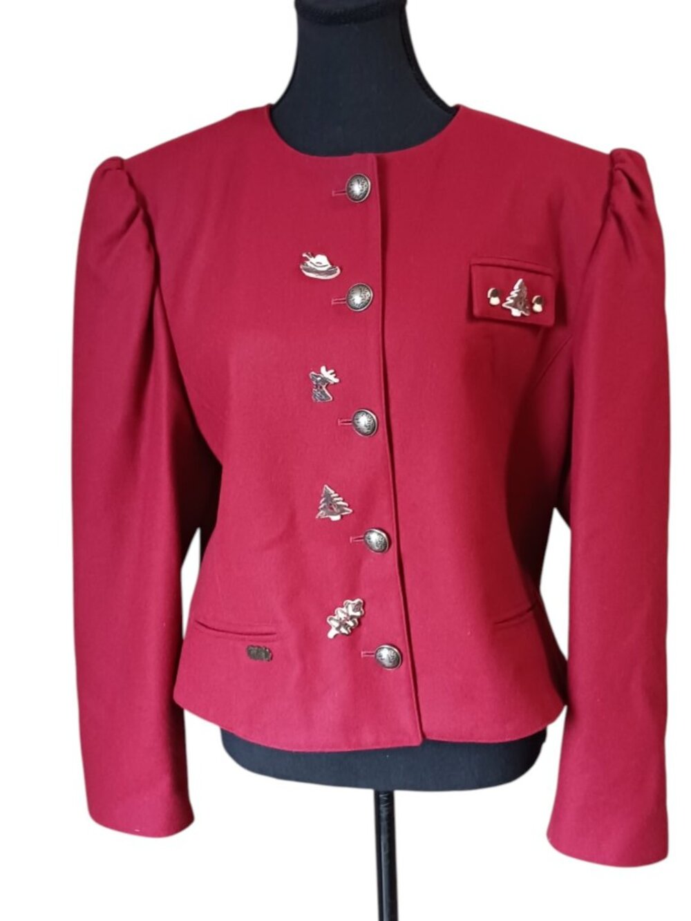 M&G Vintage 80s West German Red Wool Trachten Jacket - Rare Forest Charms - Picture 3 of 15